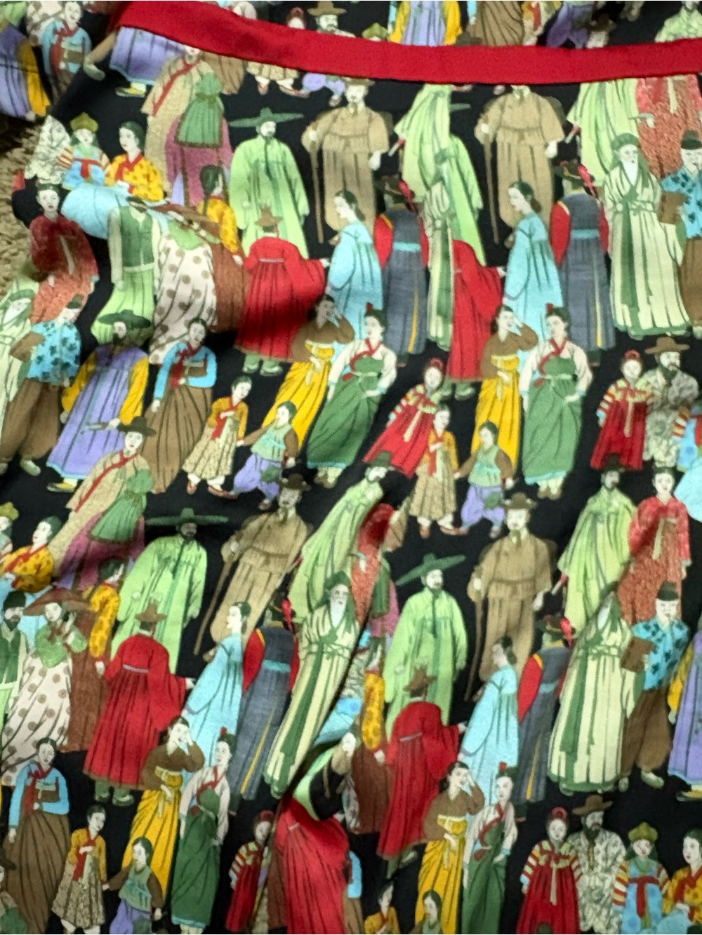 Natori Multicolor Vintage Doll Print Pajama Set with Red Trim - Picture 3 of 5